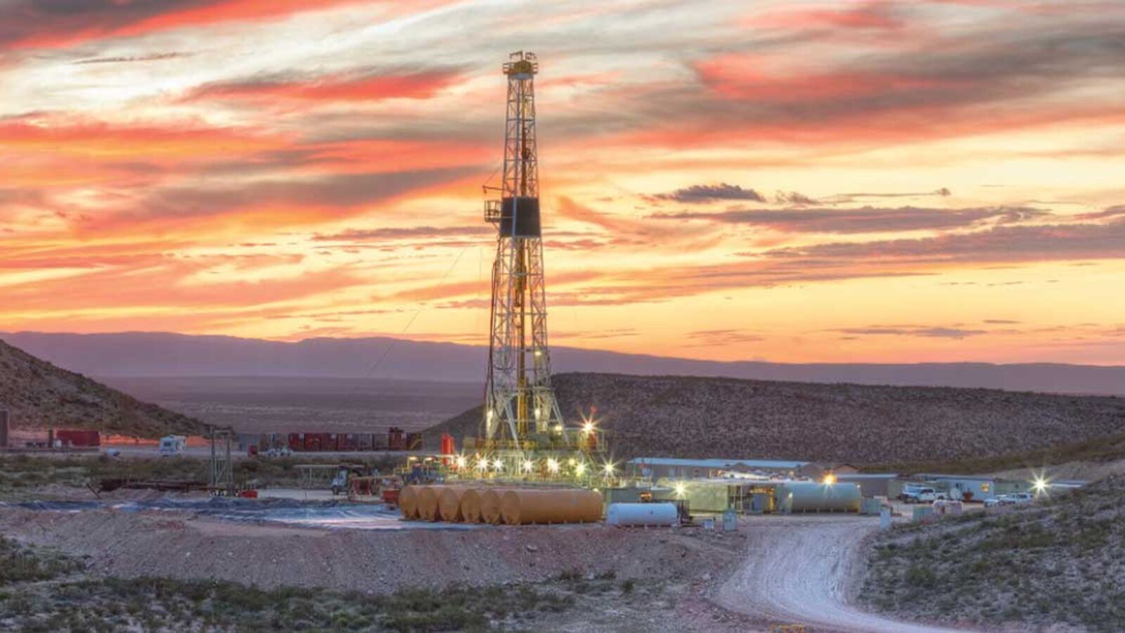 Land rig at sunset